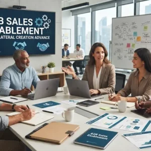 Advanced B2B sales enablement course image with marketing and sales visuals