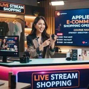 Applied live stream shopping operations course image with e-commerce visuals