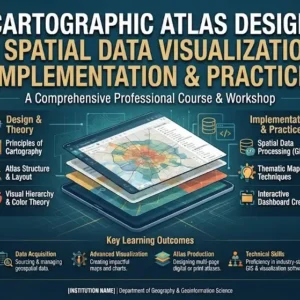 Implementation and practice course image showing cartographic atlas design and spatial data visualization visuals