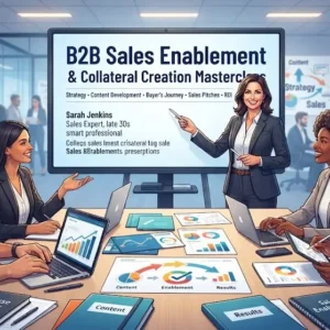 B2B sales enablement masterclass course image with marketing and sales visuals