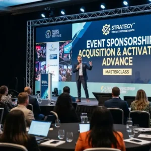 Advanced event sponsorship acquisition and activation course image with partnership and marketing visuals