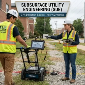 Basics course image showing subsurface utility engineering with GPR detection visuals