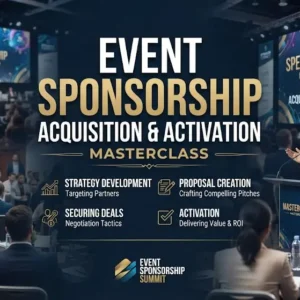 Event sponsorship masterclass course image with partnership and marketing visuals